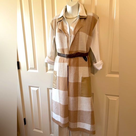 Cato Dresses & Skirts - NWOT Tan and Cream Checkered Women's sweater long length vest. Size 24W